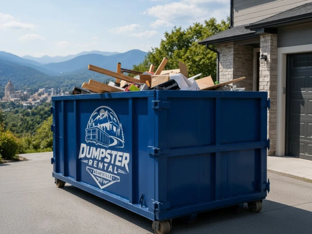 Roll-off dumpster truck built for Asheville driveways and mountain roads