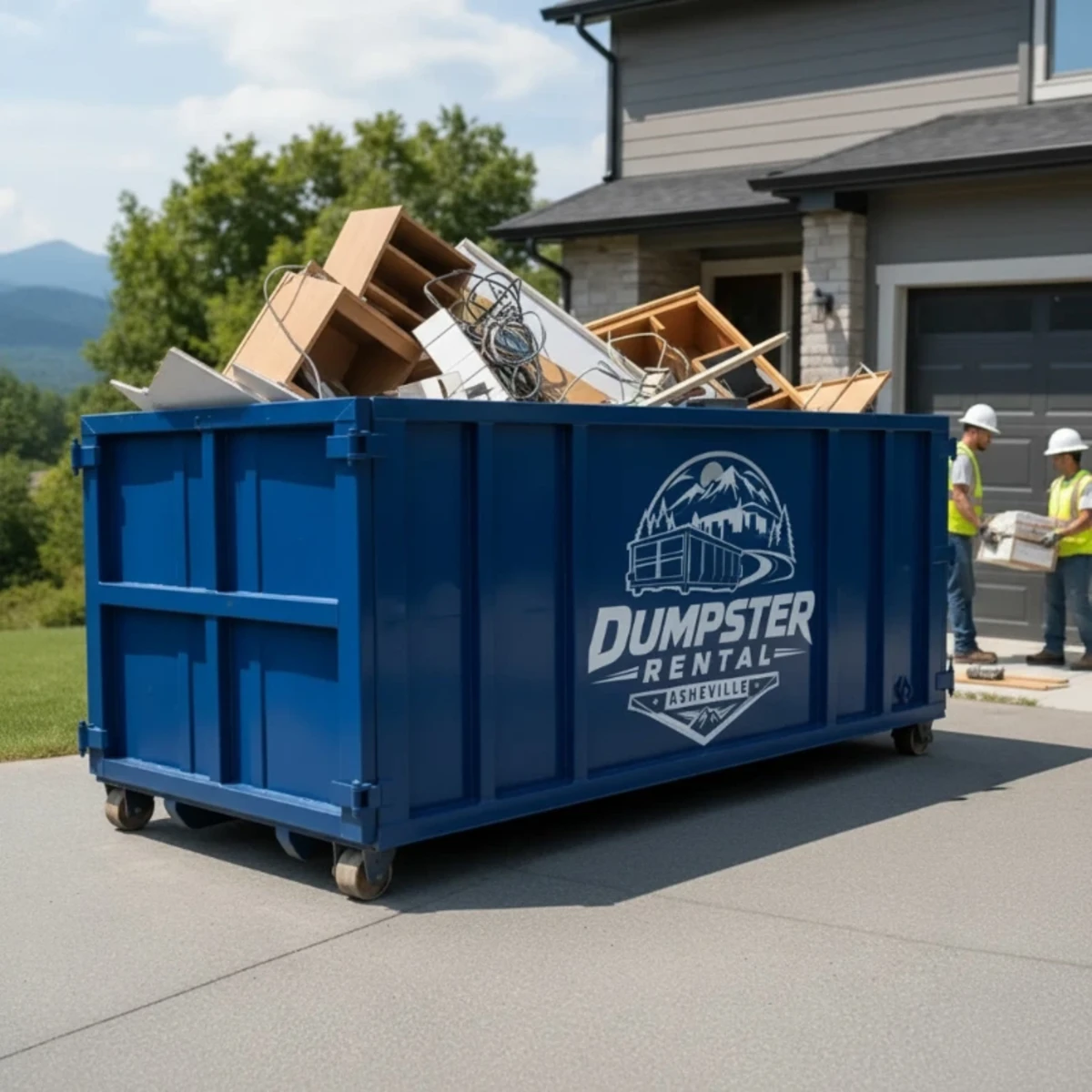 Dumpster delivery in progress in Asheville NC